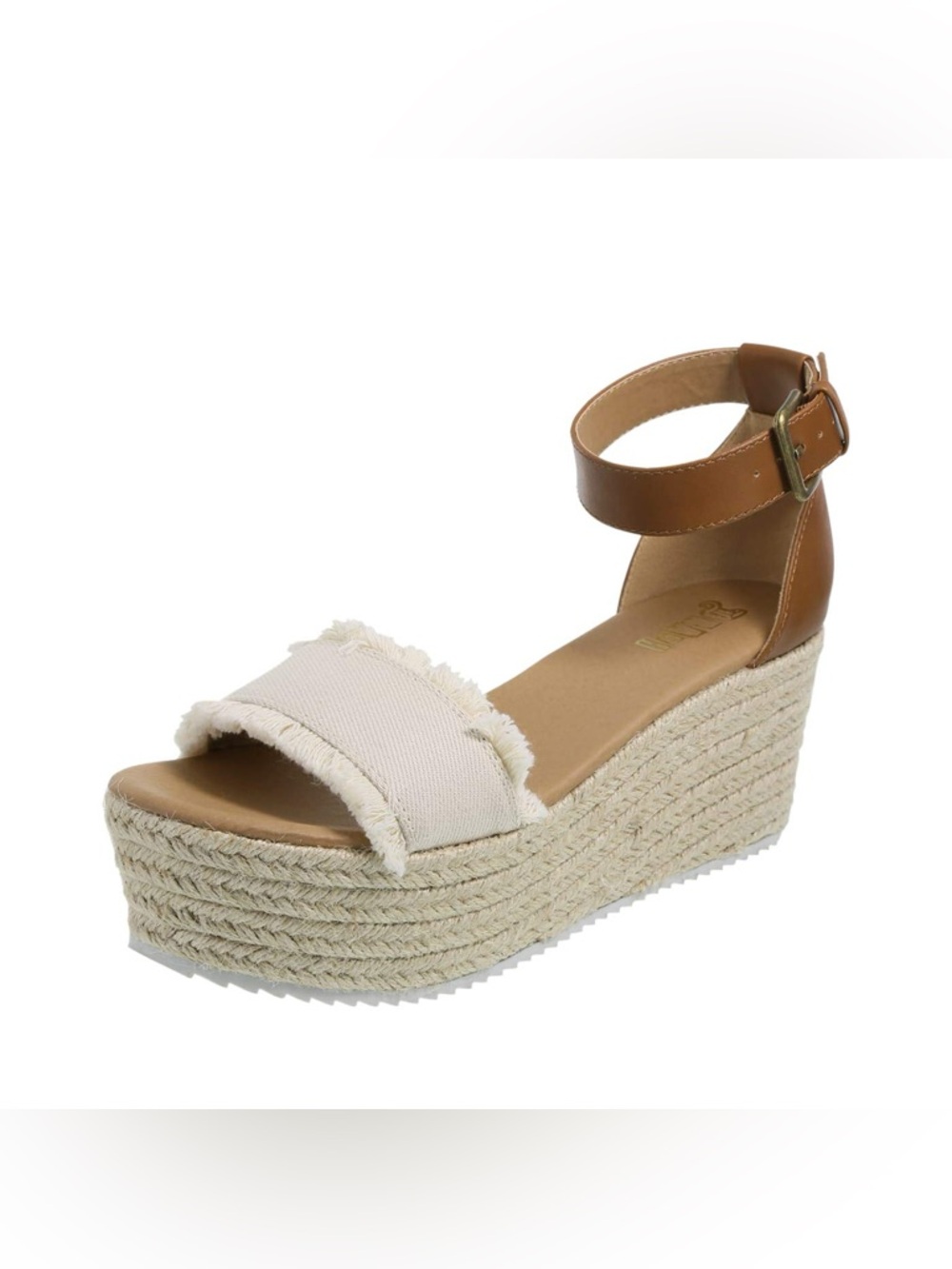 Brash Beige Tessa Canvas Espadrille Wedge Sandals with Brown Ankle Strap Size 7